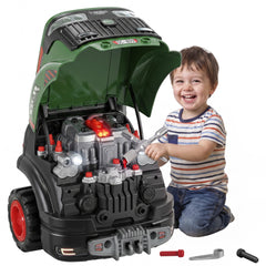 Qaba Truck Engine Toy, Kids Mechanic Repair Set with Spray, Lights, Sounds, Educational Gifts for 3-6 Years, Green