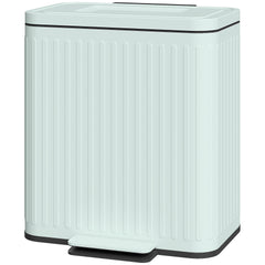 HOMCOM Trash Can with Lid, 2 x 5.3Gal Double Step-On Kitchen Trash Can with Rubbish Bags, Removable Buckets, Light Green