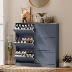 HOMCOM Modern Shoe Storage Cabinet with 3 Flip Drawers and Adjustable Shelves for 12-18 Pairs of Shoes, Blue