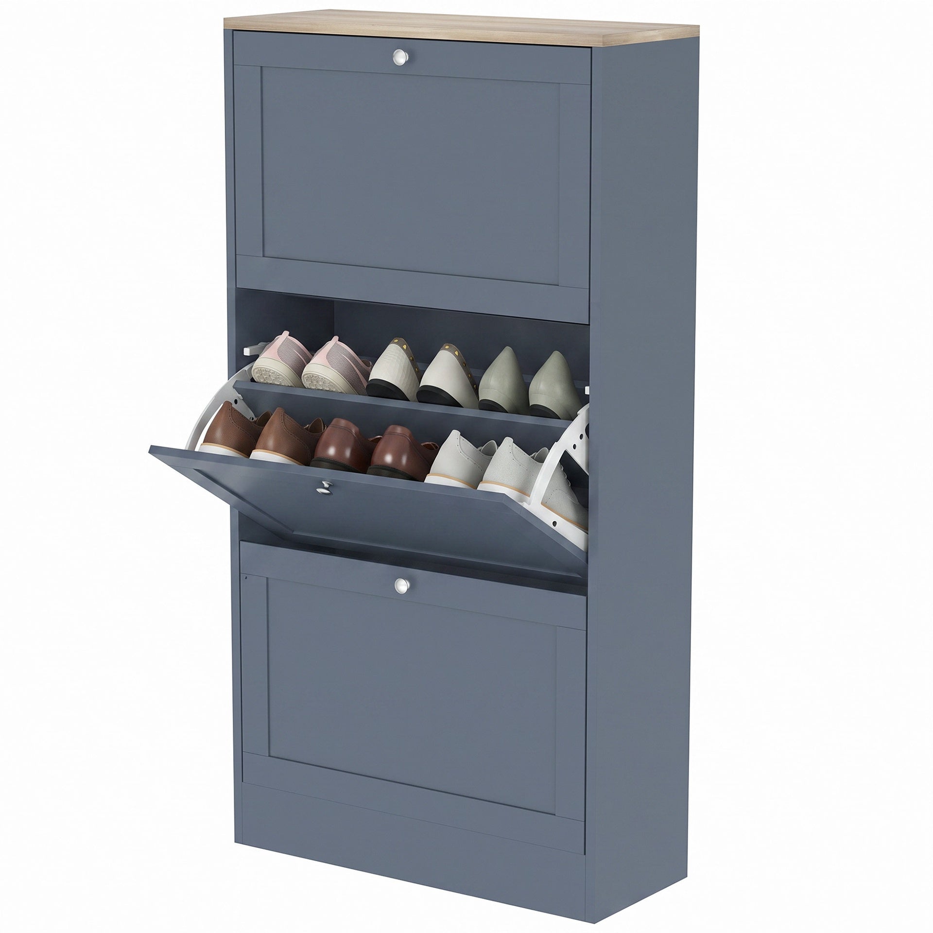 HOMCOM Modern Shoe Storage Cabinet with 3 Flip Drawers and Adjustable Shelves for 12-18 Pairs of Shoes, Blue