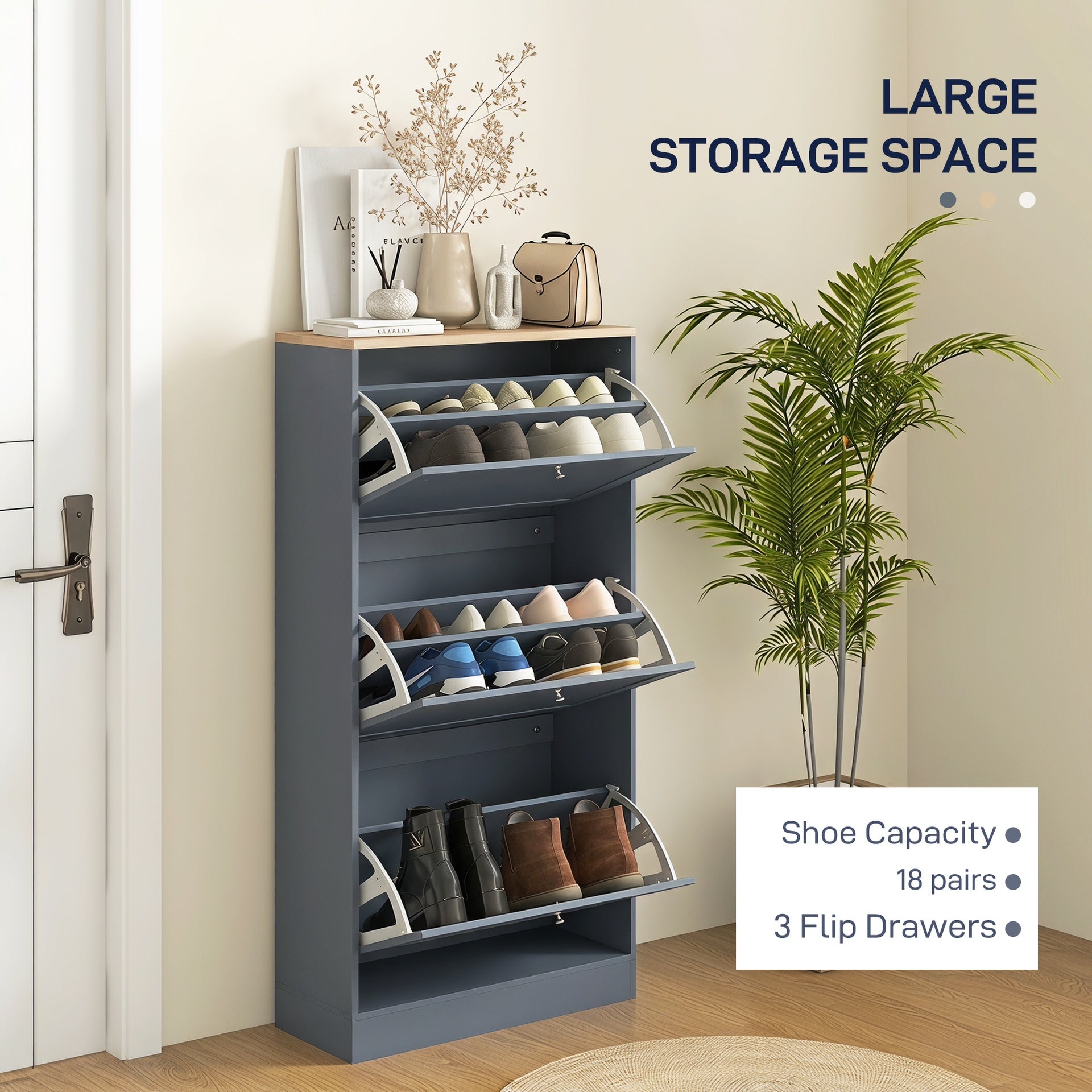HOMCOM Modern Shoe Storage Cabinet with 3 Flip Drawers and Adjustable Shelves for 12-18 Pairs of Shoes, Blue