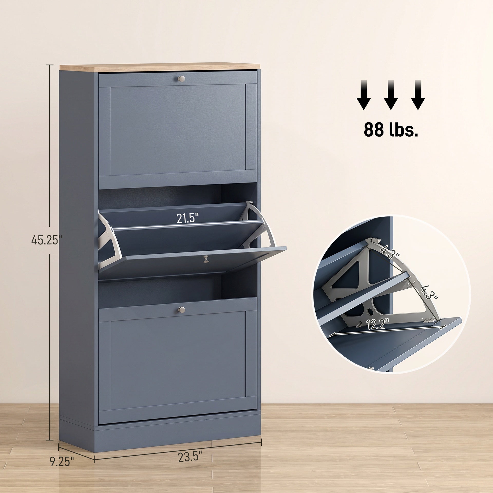 HOMCOM Modern Shoe Storage Cabinet with 3 Flip Drawers and Adjustable Shelves for 12-18 Pairs of Shoes, Blue
