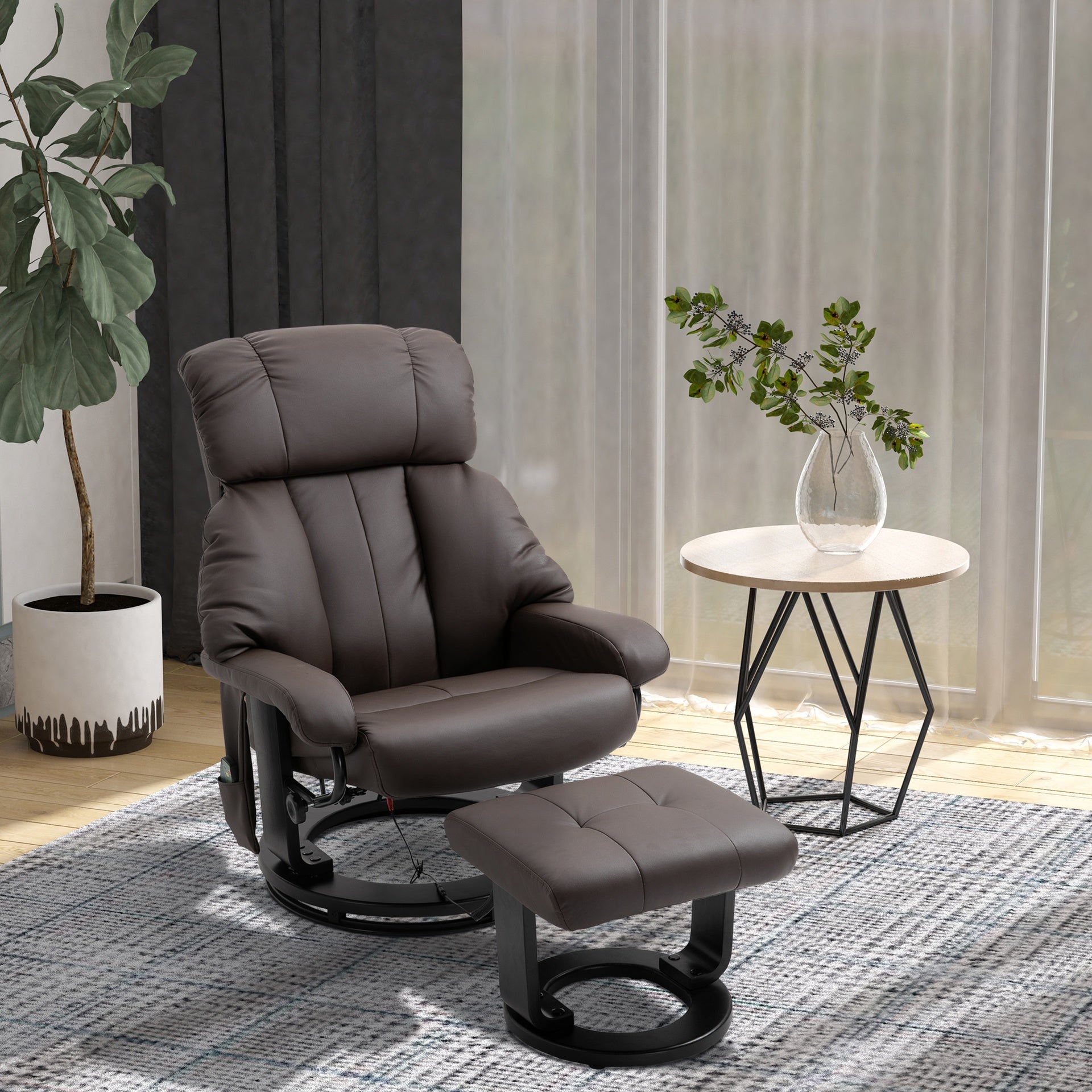 HOMCOM Massage Recliner Chair with Ottoman, 360° Swivel Recliner and Footstool, 10-Point Vibration, Brown