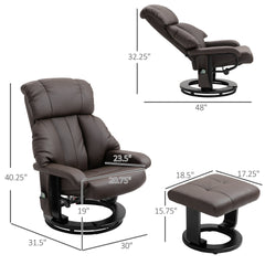 HOMCOM Massage Recliner Chair with Ottoman, 360° Swivel Recliner and Footstool, 10-Point Vibration, Brown