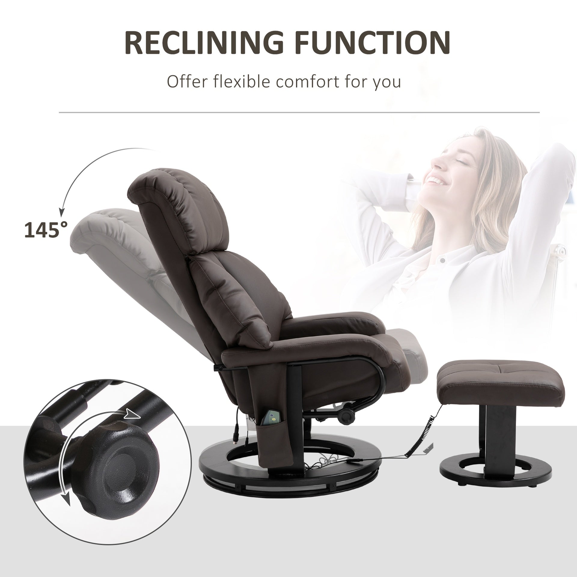 HOMCOM Massage Recliner Chair with Ottoman, 360° Swivel Recliner and Footstool, 10-Point Vibration, Brown