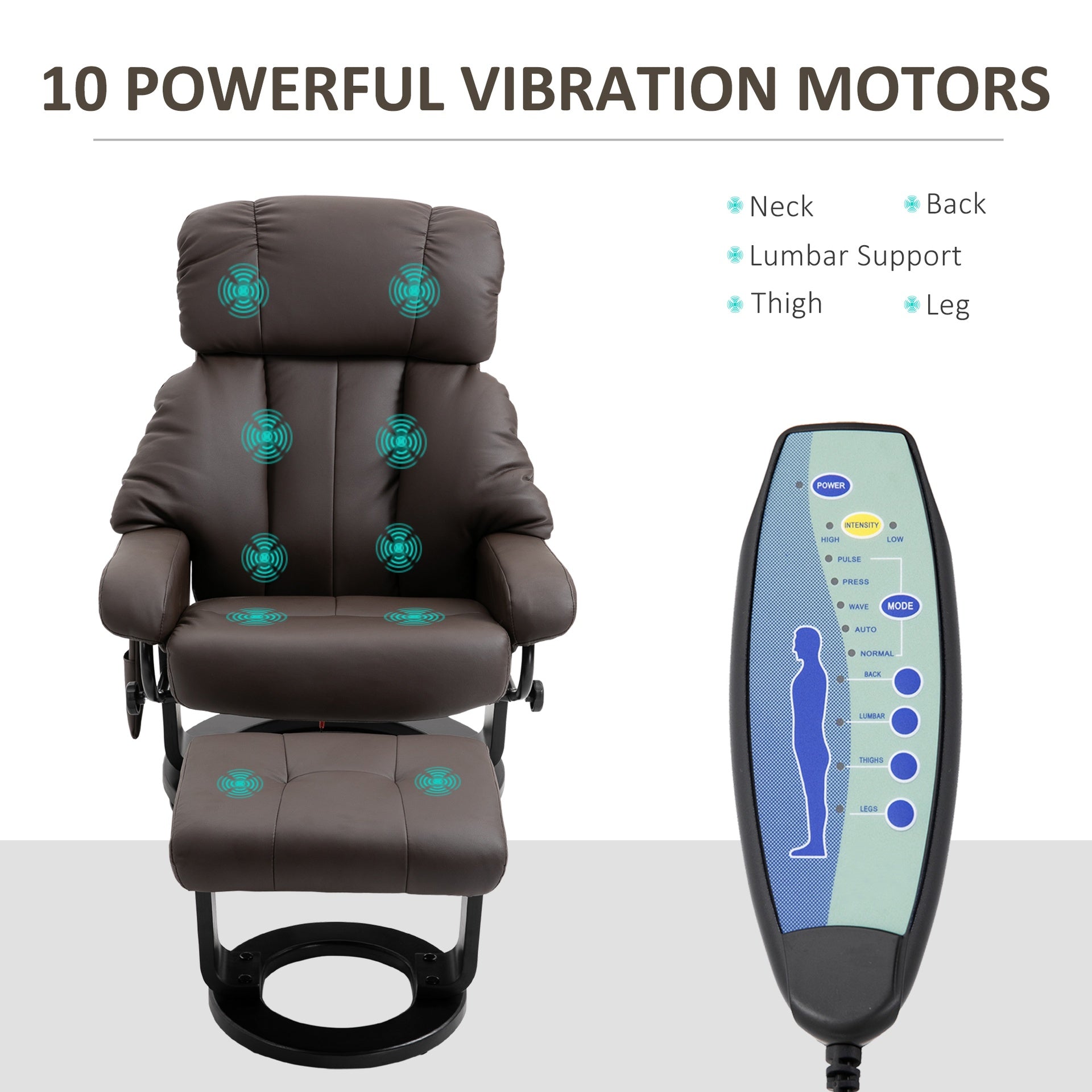 HOMCOM Massage Recliner Chair with Ottoman, 360° Swivel Recliner and Footstool, 10-Point Vibration, Brown