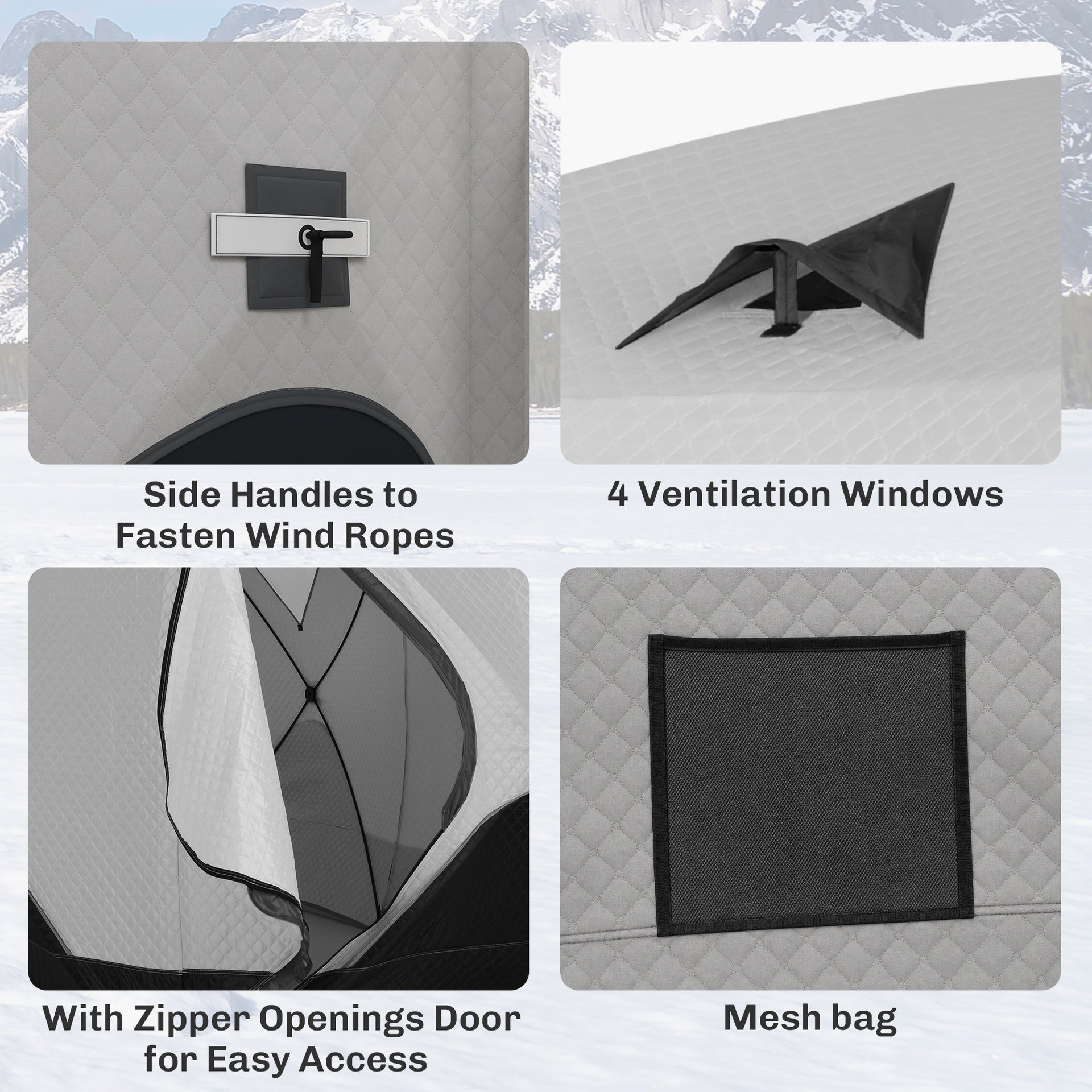 Outsunny 5-8 Person Ice Fishing Shelter, Pop-Up Ice Shanty Tent, Insulated Portable Tent with 2 Doors & Carrying Bag, Light Gray