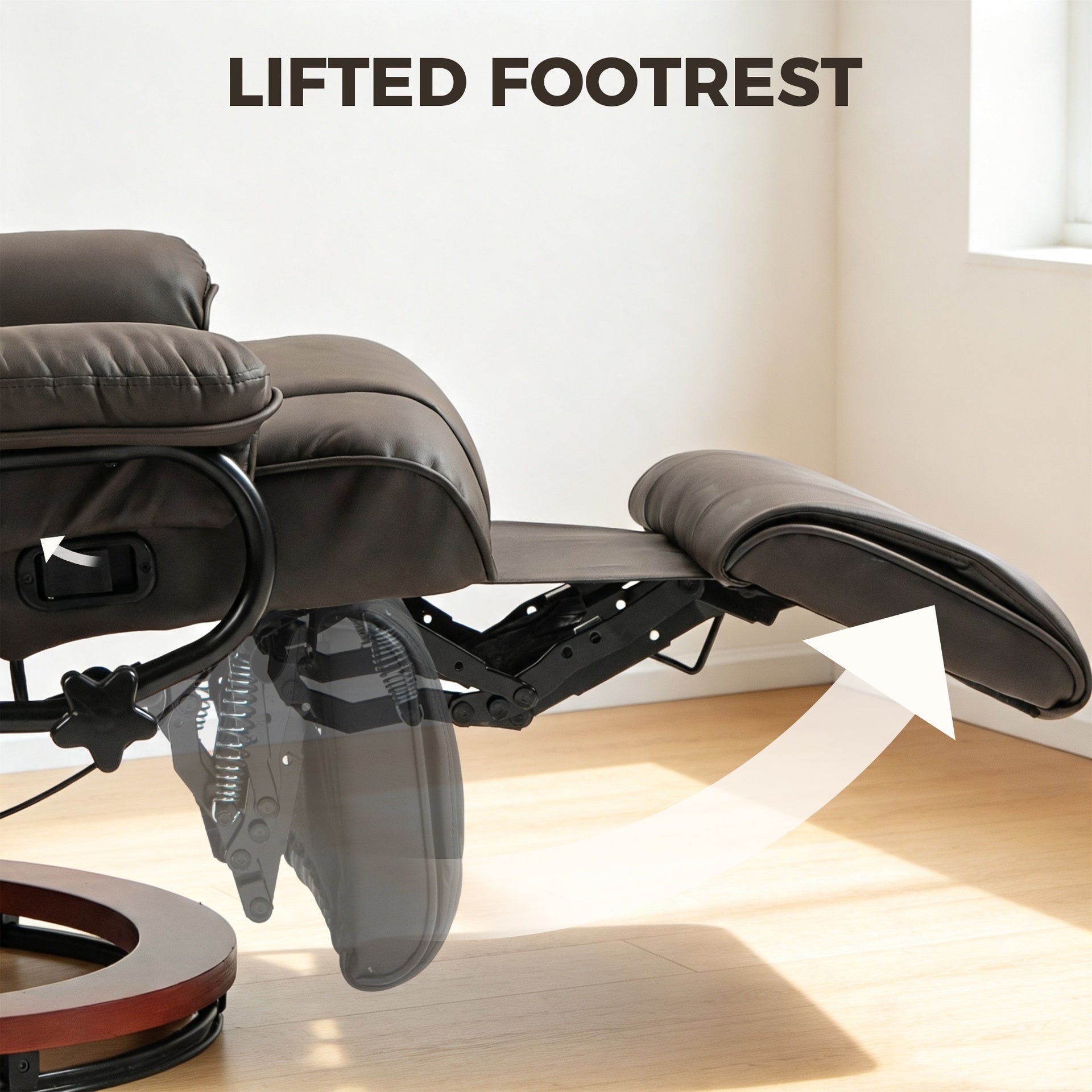 HOMCOM Modern RV Recliner Chair, PU Leather Swivel Recliner Armchair with Footrest for Living Room, Brown