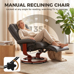 HOMCOM Modern RV Recliner Chair, PU Leather Swivel Recliner Armchair with Footrest for Living Room, Brown