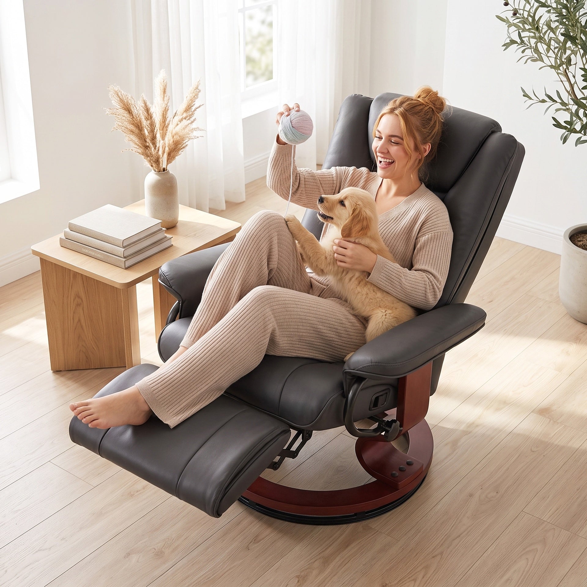 HOMCOM Modern RV Recliner Chair, PU Leather Swivel Recliner Armchair with Footrest for Living Room, Brown