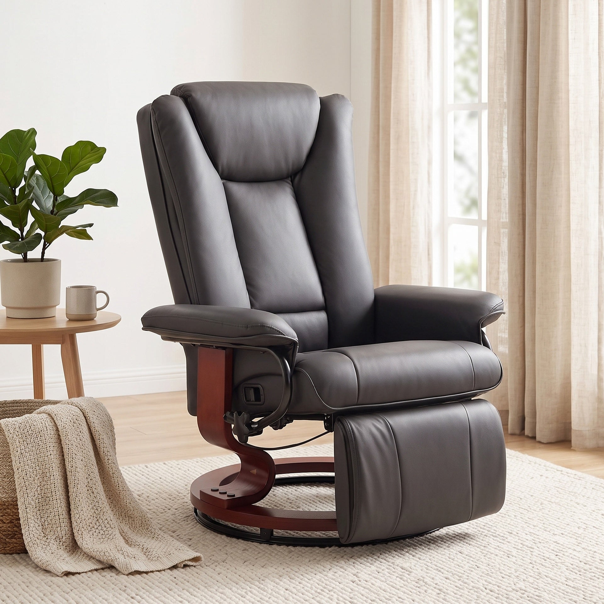HOMCOM Modern RV Recliner Chair, PU Leather Swivel Recliner Armchair with Footrest for Living Room, Brown