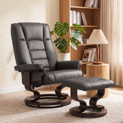 HOMCOM Faux Leather Reclining Chair with Ottoman, Manual Recliner with Tufted Back and Wood Frame for Living Room, Brown