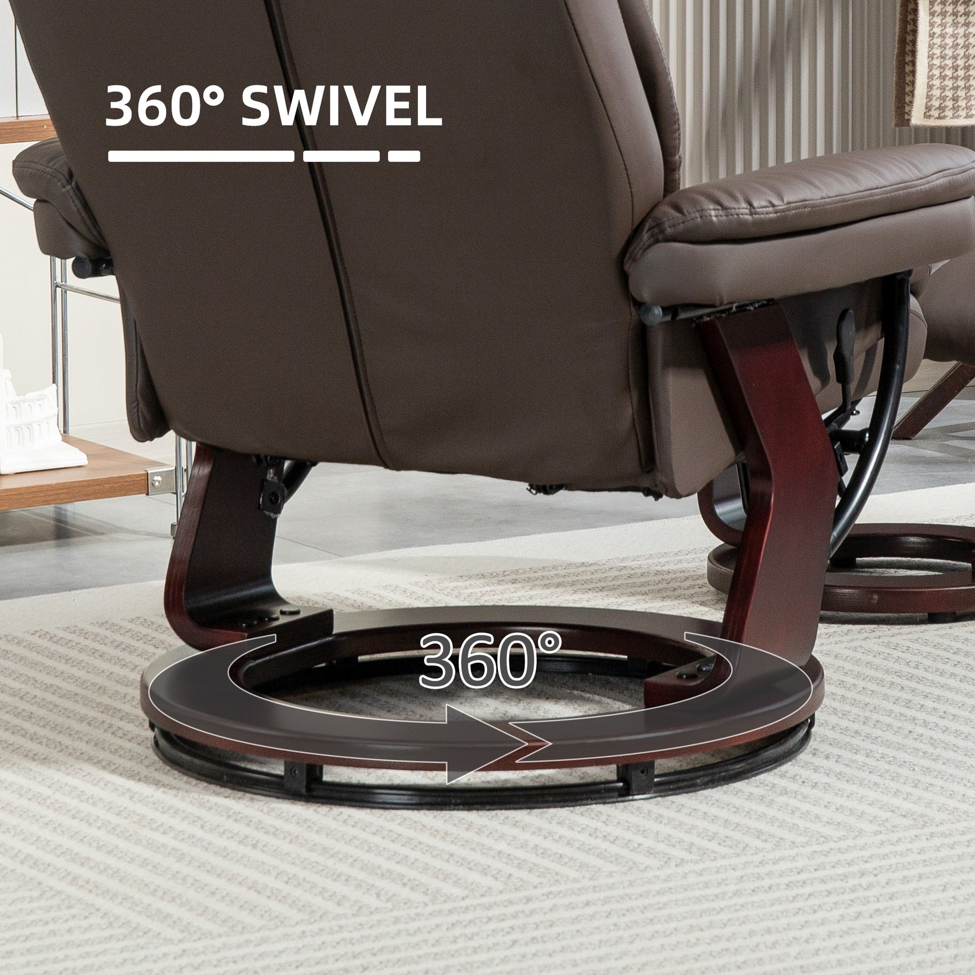HOMCOM Swivel Recliner with Ottoman, PU Leather Reclining Chair with Footrest, for Living Room, Bedroom, Dark Brown