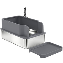 PawHut Stainless Steel Sifting Litter Box for Pine Pellets, Large Metal Litter Box with Sifter Tray, Metal Scoop, 10 Pee Pads