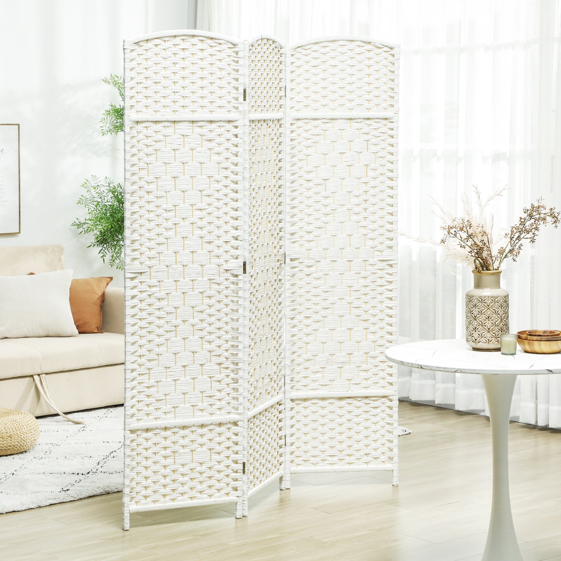 HOMCOM Folding Room Divider Screen 3 Panel 6' Tall Privacy Screen Freestanding Wood Partition for Home Office, White