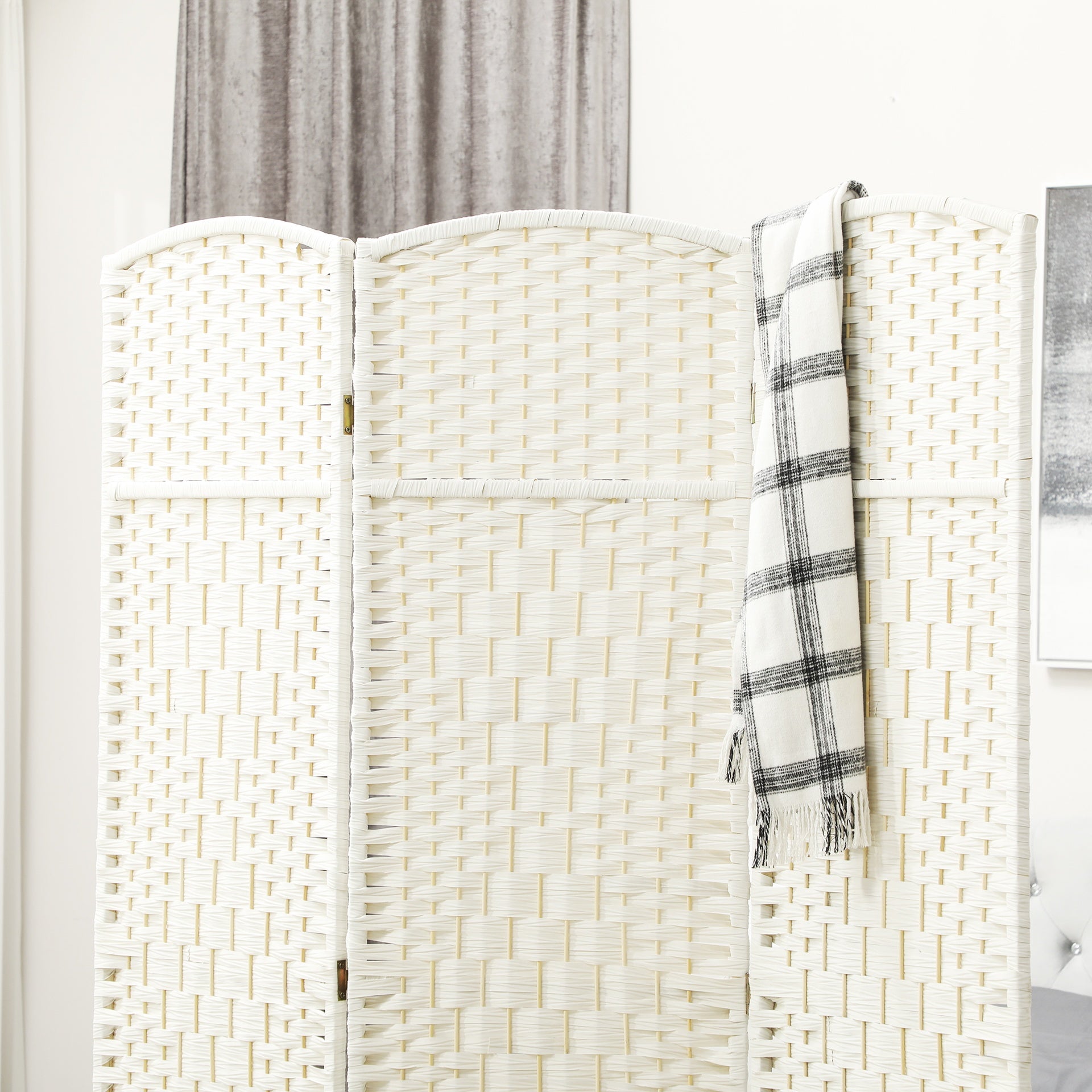 HOMCOM Folding Room Divider Screen 3 Panel 6' Tall Privacy Screen Freestanding Wood Partition for Home Office, White