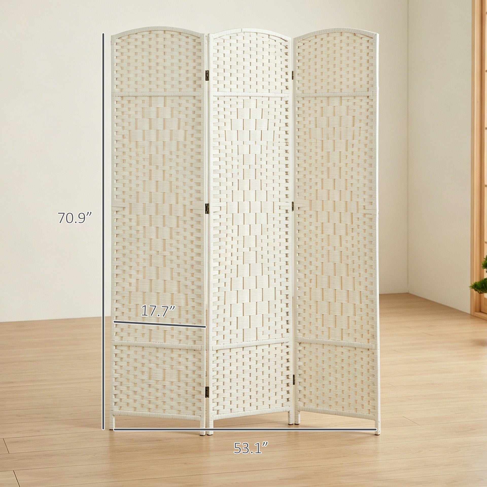 HOMCOM Folding Room Divider Screen 3 Panel 6' Tall Privacy Screen Freestanding Wood Partition for Home Office, White