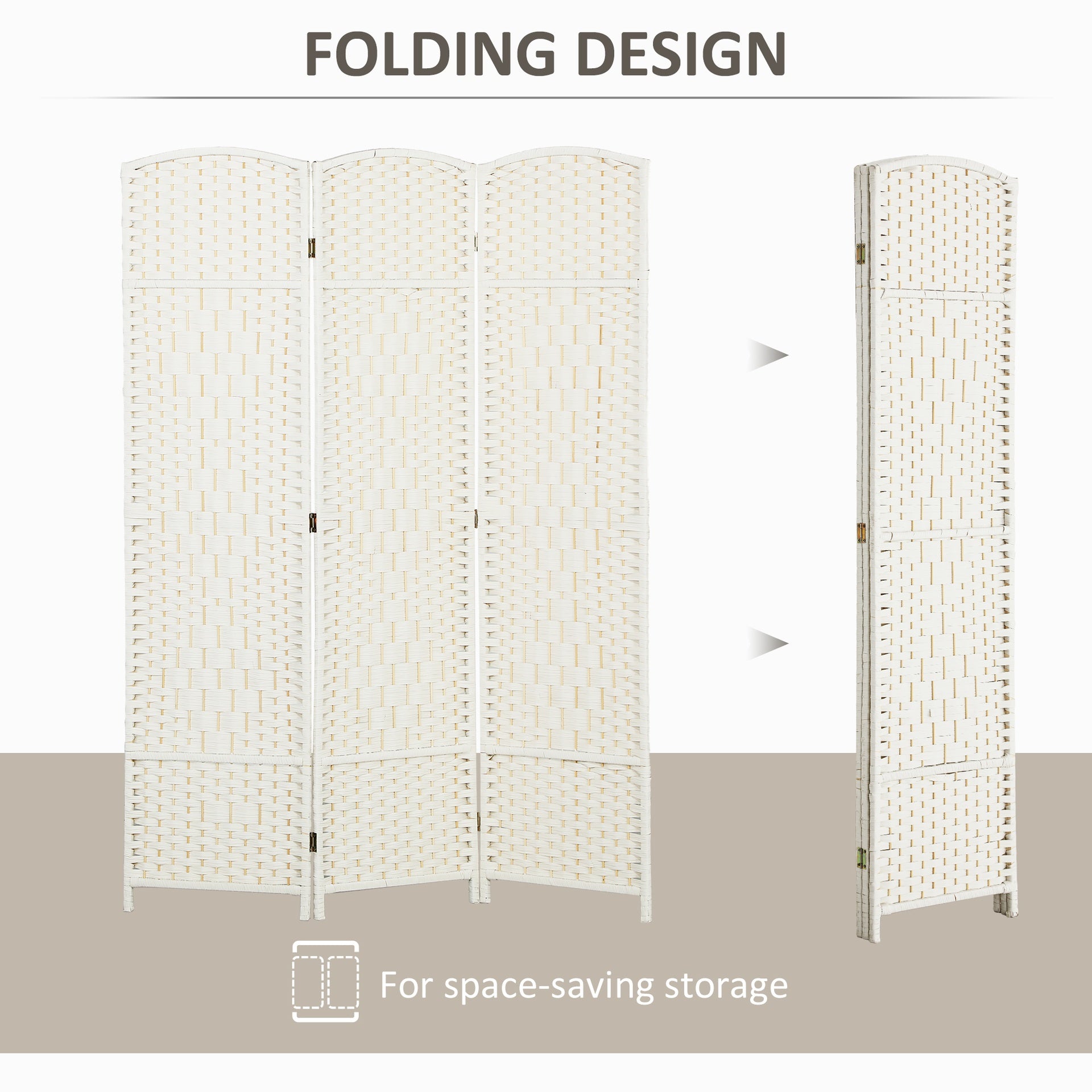 HOMCOM Folding Room Divider Screen 3 Panel 6' Tall Privacy Screen Freestanding Wood Partition for Home Office, White
