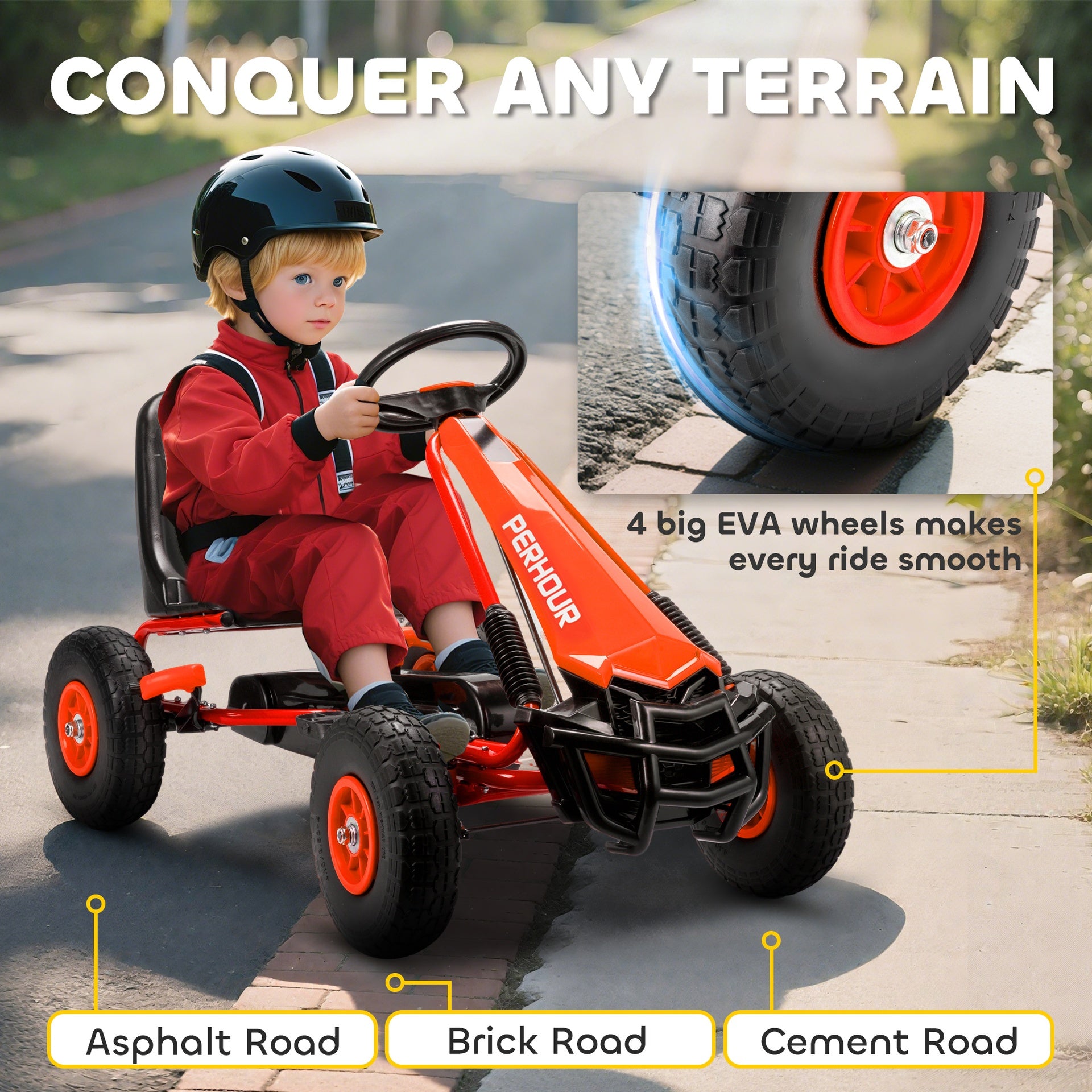 Qaba Kids Go Kart, Pedal Car with Adjustable Seat, EVA Wheels, Brake, for Boys & Girls Aged 3-8 Years Old, Red