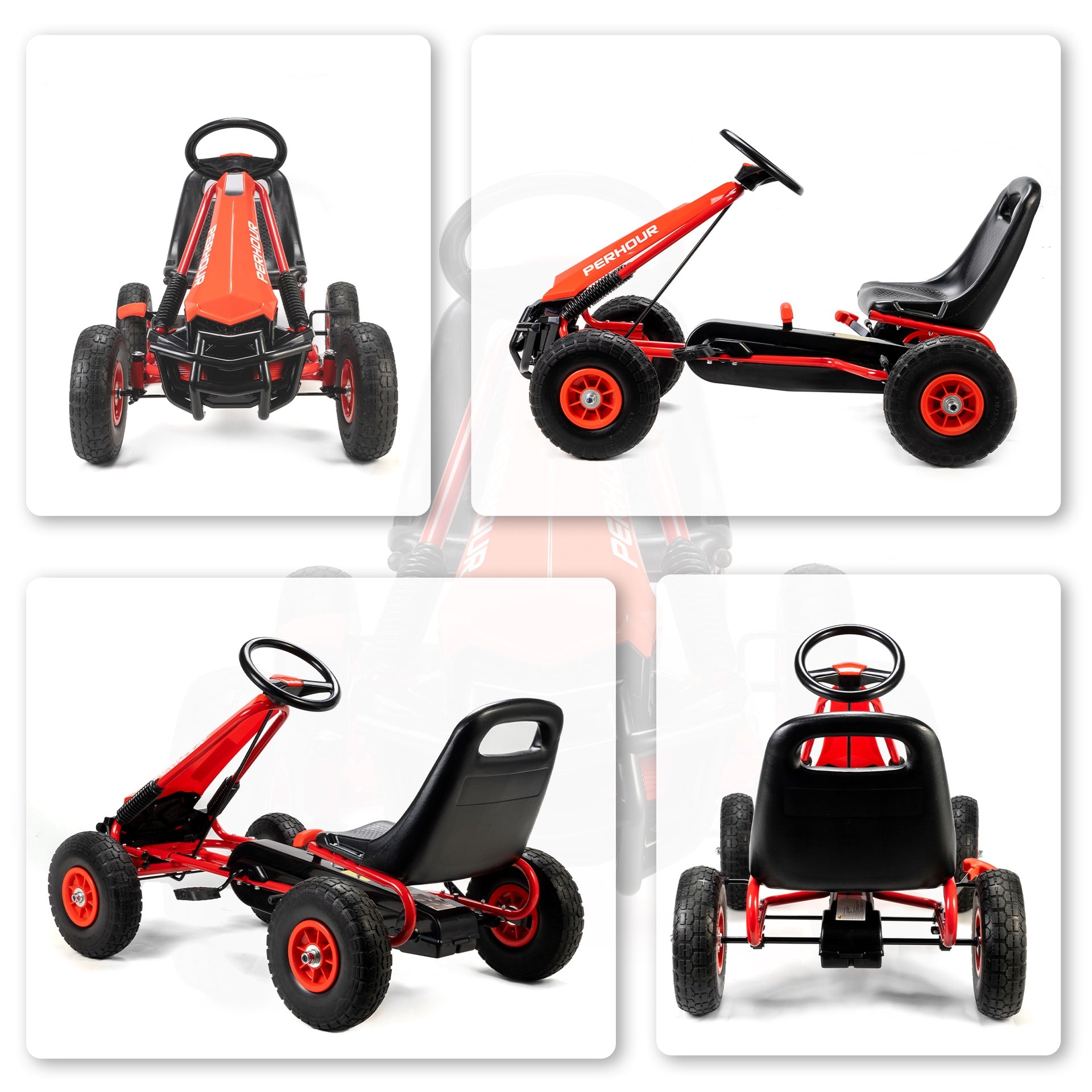 Qaba Kids Go Kart, Pedal Car with Adjustable Seat, EVA Wheels, Brake, for Boys & Girls Aged 3-8 Years Old, Red