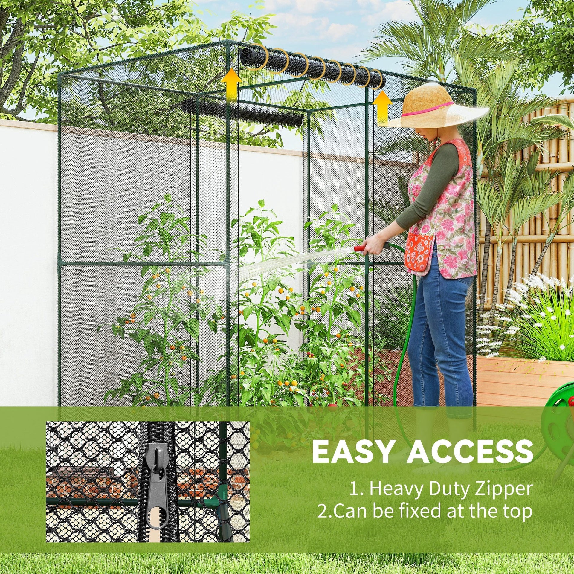 Outsunny 6' x 4' x 6' Crop Cage, Plant Protection Tent with Zippered Doors for Vegetable Garden, Backyard, Black