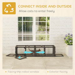 PawHut Outdoor Cat Tunnel, 59" Wooden Play Cat Enclosure, Extendable Pet Run with 3 Doors for Kitty, Puppy, Gray
