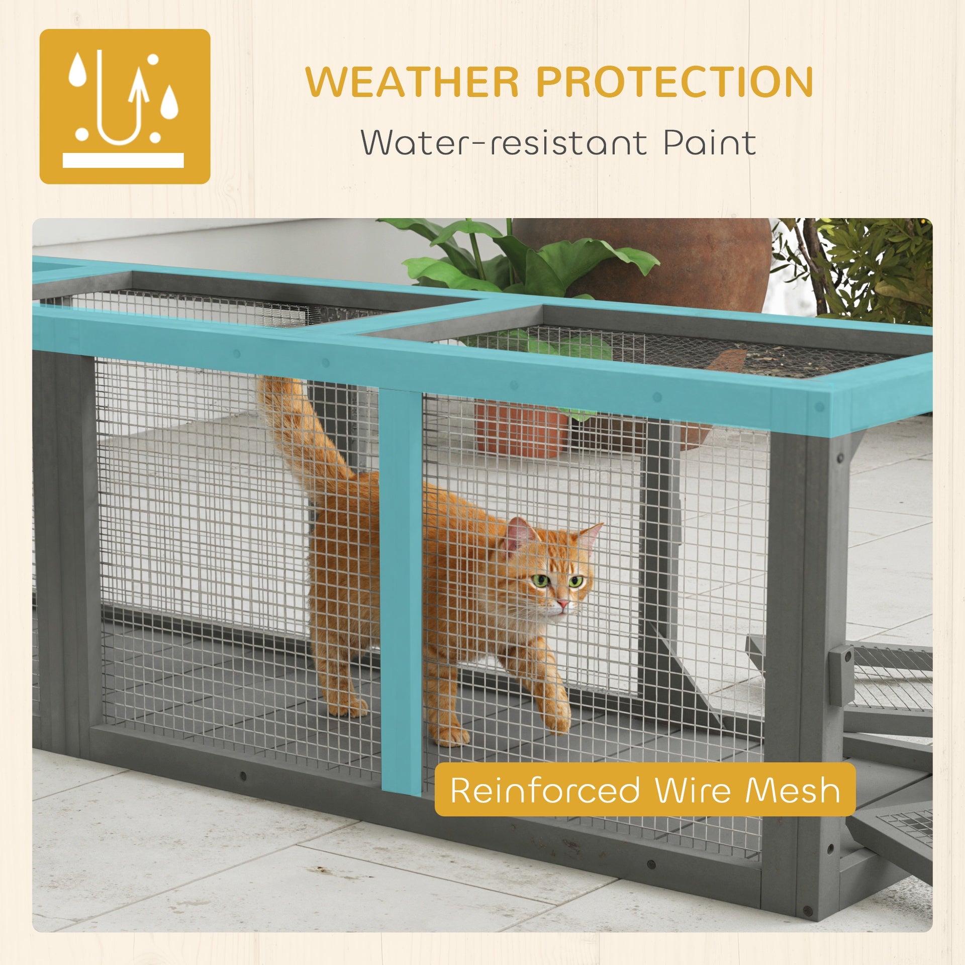 PawHut Outdoor Cat Tunnel, 59" Wooden Play Cat Enclosure, Extendable Pet Run with 3 Doors for Kitty, Puppy, Gray