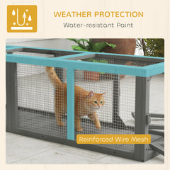 PawHut Outdoor Cat Tunnel, 59" Wooden Play Cat Enclosure, Extendable Pet Run with 3 Doors for Kitty, Puppy, Gray