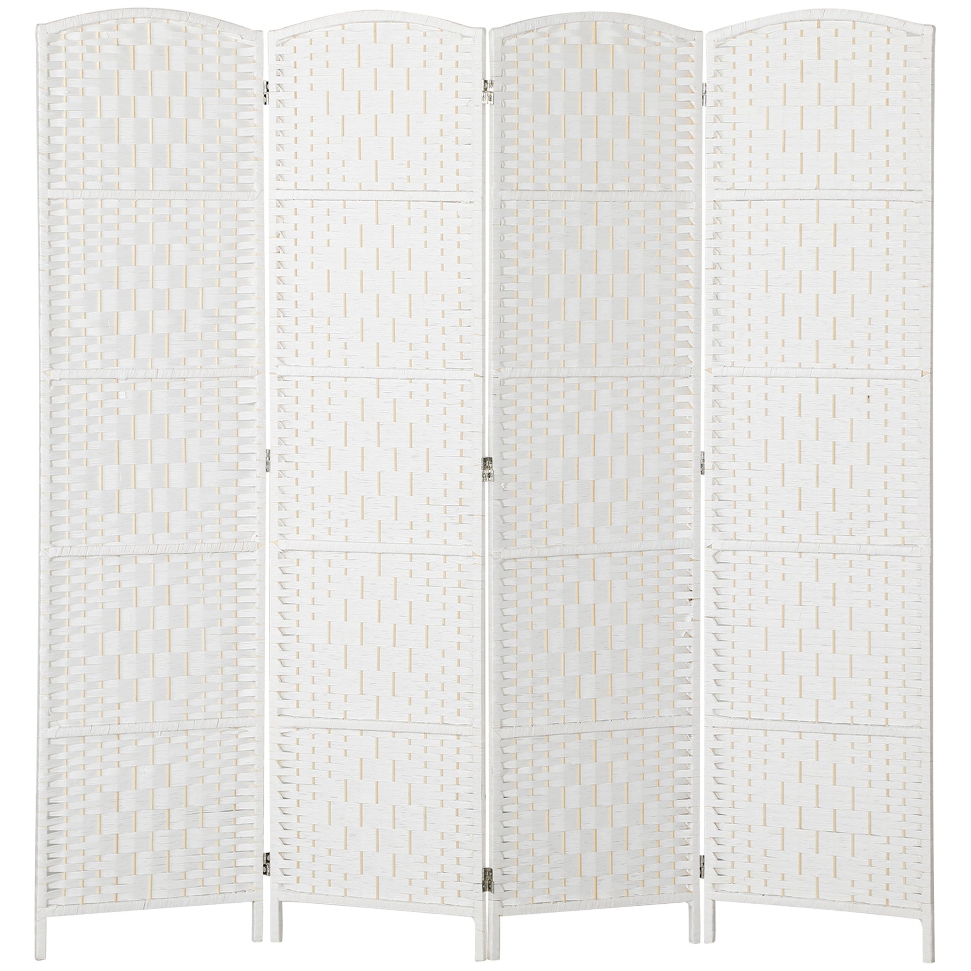 HOMCOM Room Divider, 4 Panel Folding Privacy Screen, 6FT Tall Portable Weave Partition Wall Divider for Bedroom, White