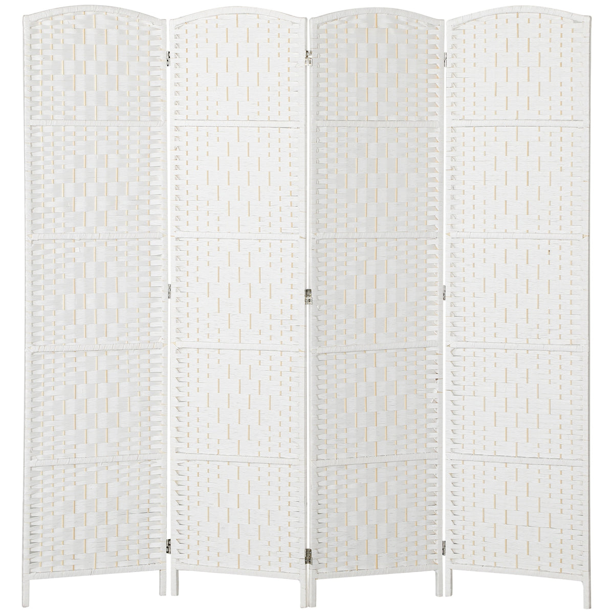 HOMCOM Room Divider, 4 Panel Folding Privacy Screen, 6FT Tall Portable Weave Partition Wall Divider for Bedroom, White