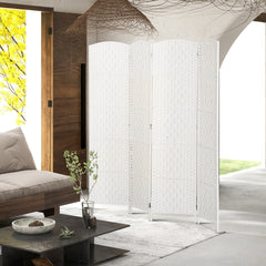 HOMCOM Room Divider, 4 Panel Folding Privacy Screen, 6FT Tall Portable Weave Partition Wall Divider for Bedroom, White