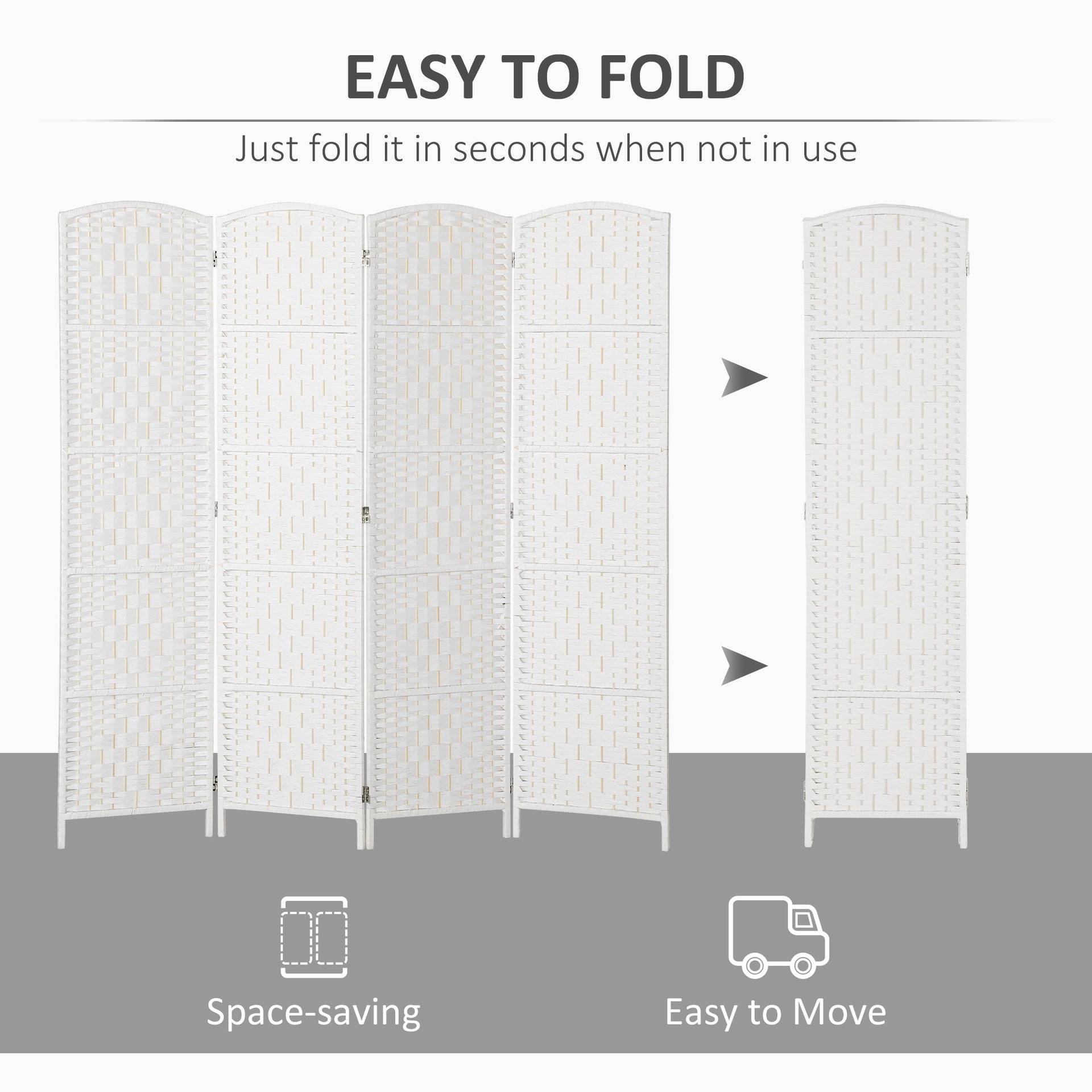 HOMCOM Room Divider, 4 Panel Folding Privacy Screen, 6FT Tall Portable Weave Partition Wall Divider for Bedroom, White