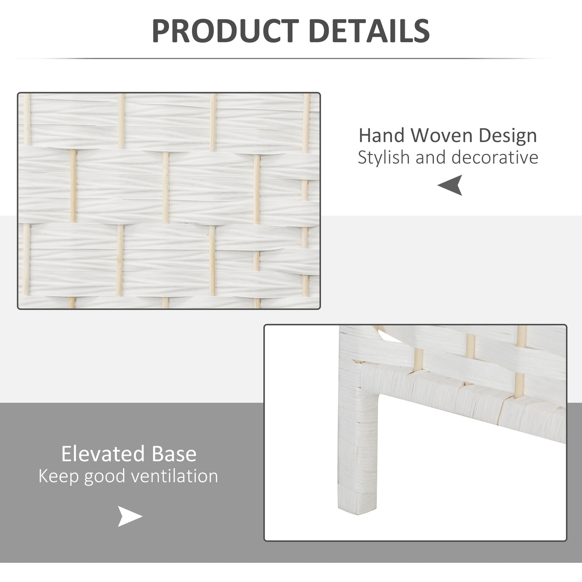 HOMCOM Room Divider, 4 Panel Folding Privacy Screen, 6FT Tall Portable Weave Partition Wall Divider for Bedroom, White