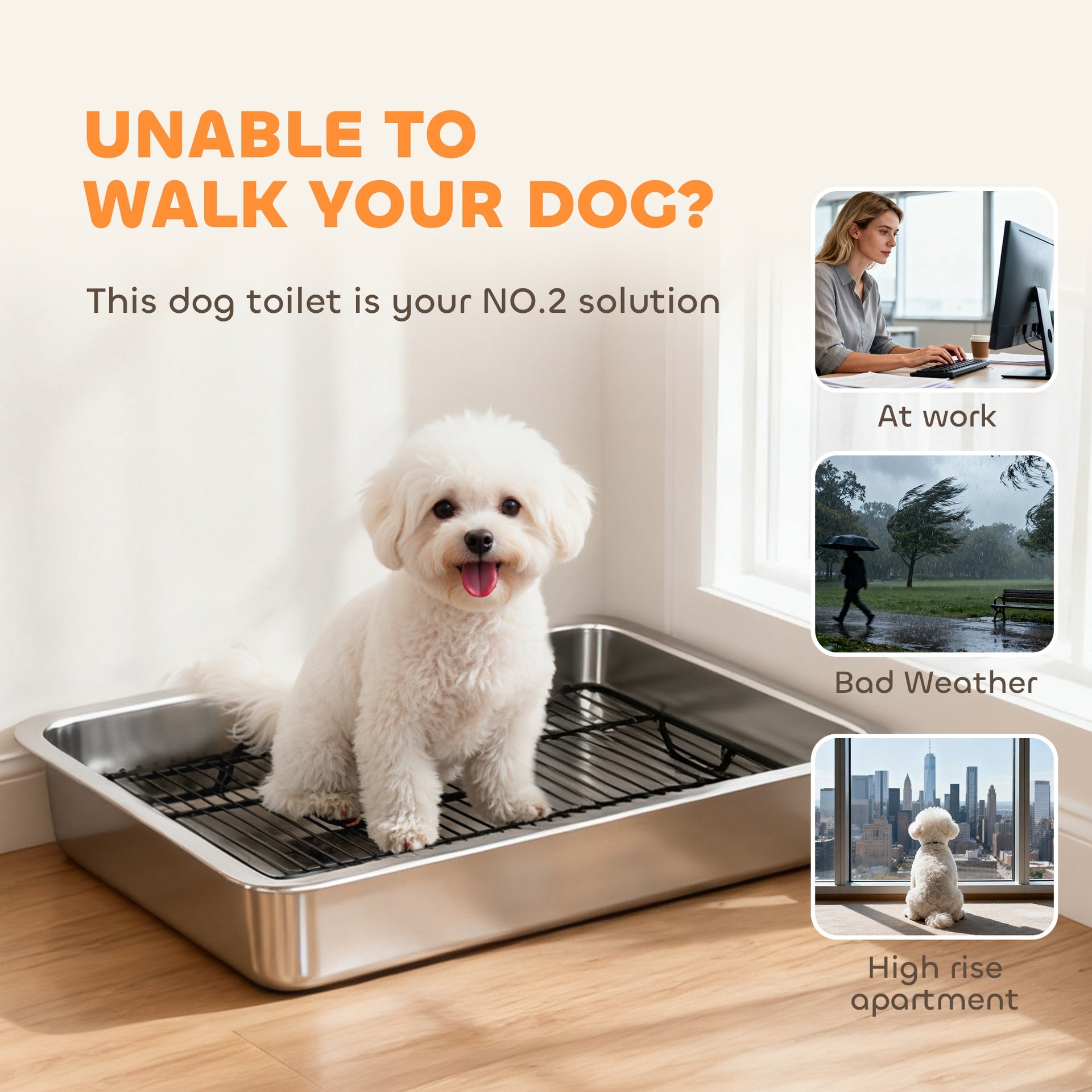 PawHut Dog Potty Tray Stainless Steel for Small and Medium Dogs, Dog Training Tray for Porch, Bathroom, Balcony, 28" x 20" x 4"