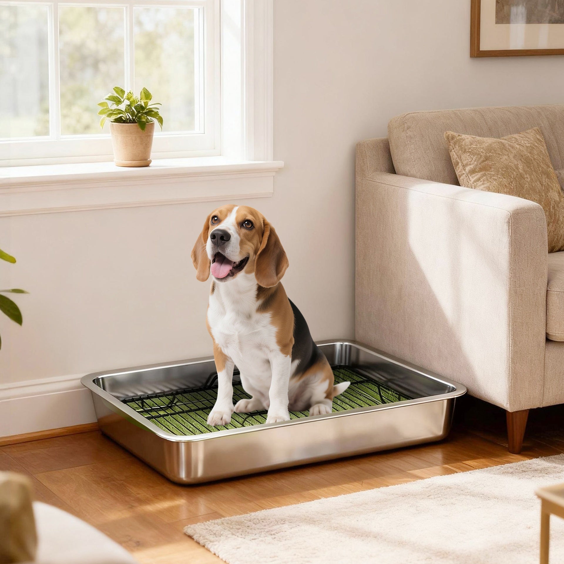 PawHut Dog Potty Tray Stainless Steel for Small and Medium Dogs, Dog Training Tray for Porch, Bathroom, Balcony, 28" x 20" x 4"