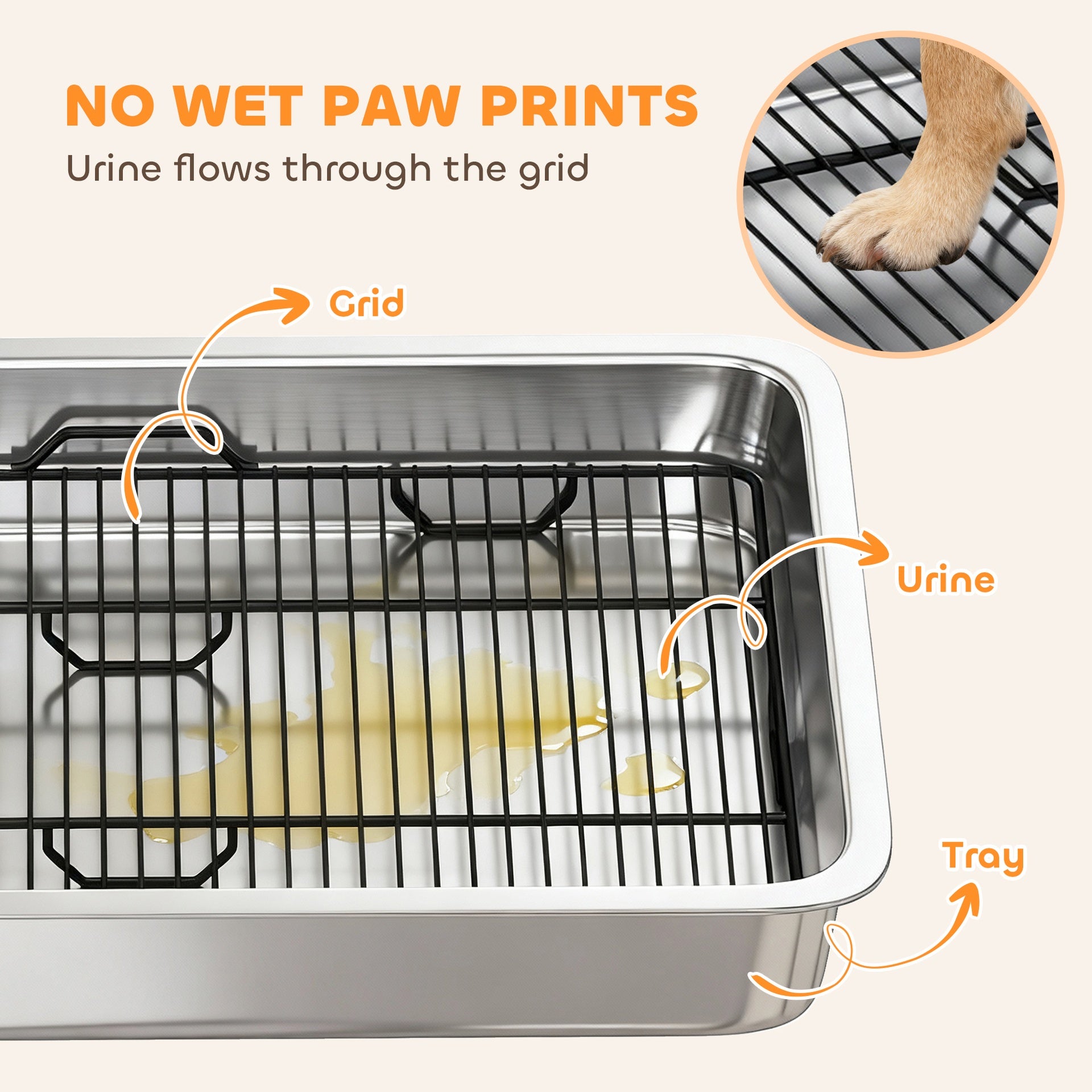 PawHut Dog Potty Tray Stainless Steel for Small and Medium Dogs, Dog Training Tray for Porch, Bathroom, Balcony, 28" x 20" x 4"