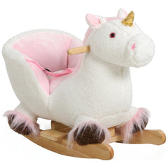 Qaba Unicorn Baby Rocking Horse, Kids Ride on Toy with Realistic Sound, Seat Belt for Toddlers 12-36 Months, White