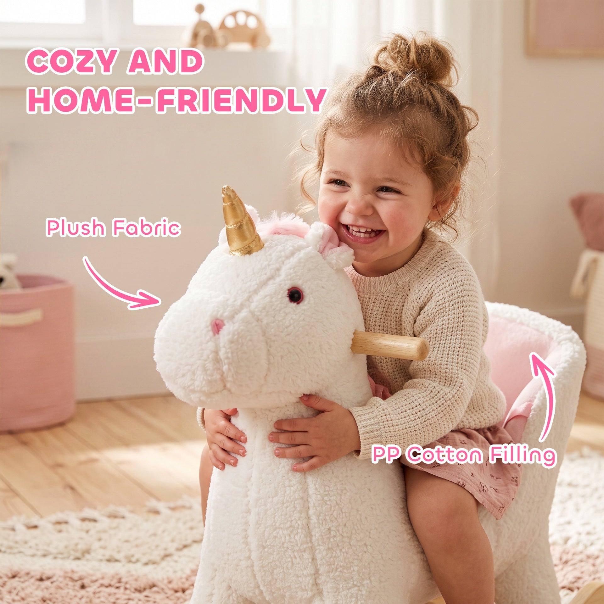Qaba Unicorn Baby Rocking Horse, Kids Ride on Toy with Realistic Sound, Seat Belt for Toddlers 12-36 Months, White