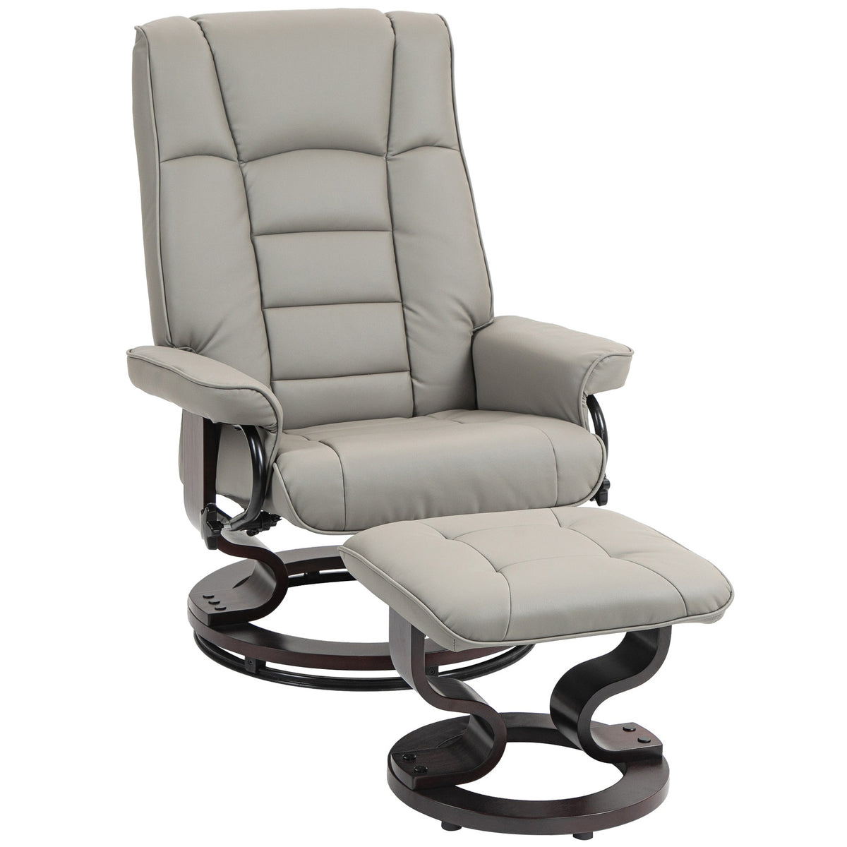 HOMCOM Faux Leather Reclining Chair with Ottoman, Manual Recliner with Tufted Back and Wood Frame for Living Room, Gray