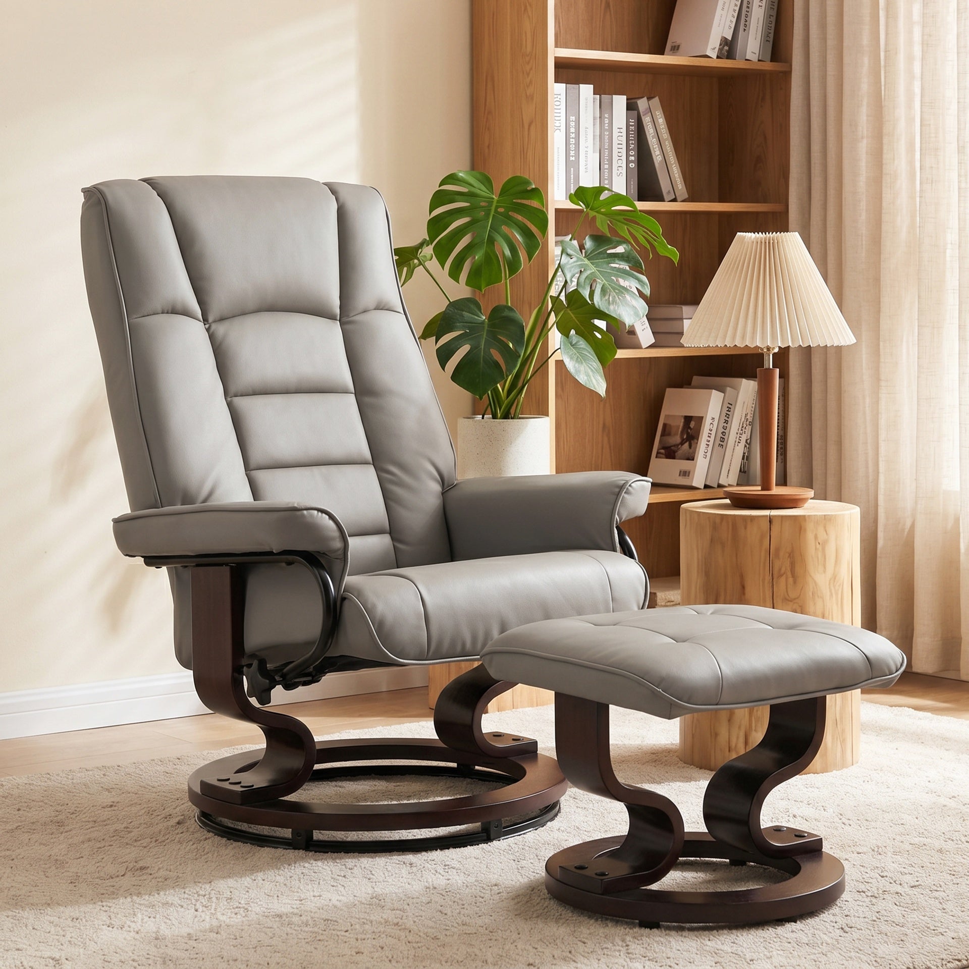 HOMCOM Faux Leather Reclining Chair with Ottoman, Manual Recliner with Tufted Back and Wood Frame for Living Room, Gray