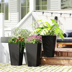 Outsunny Tall Planters for Outdoor Plants Set of 3, 28 In Taper Planters with Drainage Holes, Indoor Grande Plant Pots, Front Porch Decor, Black