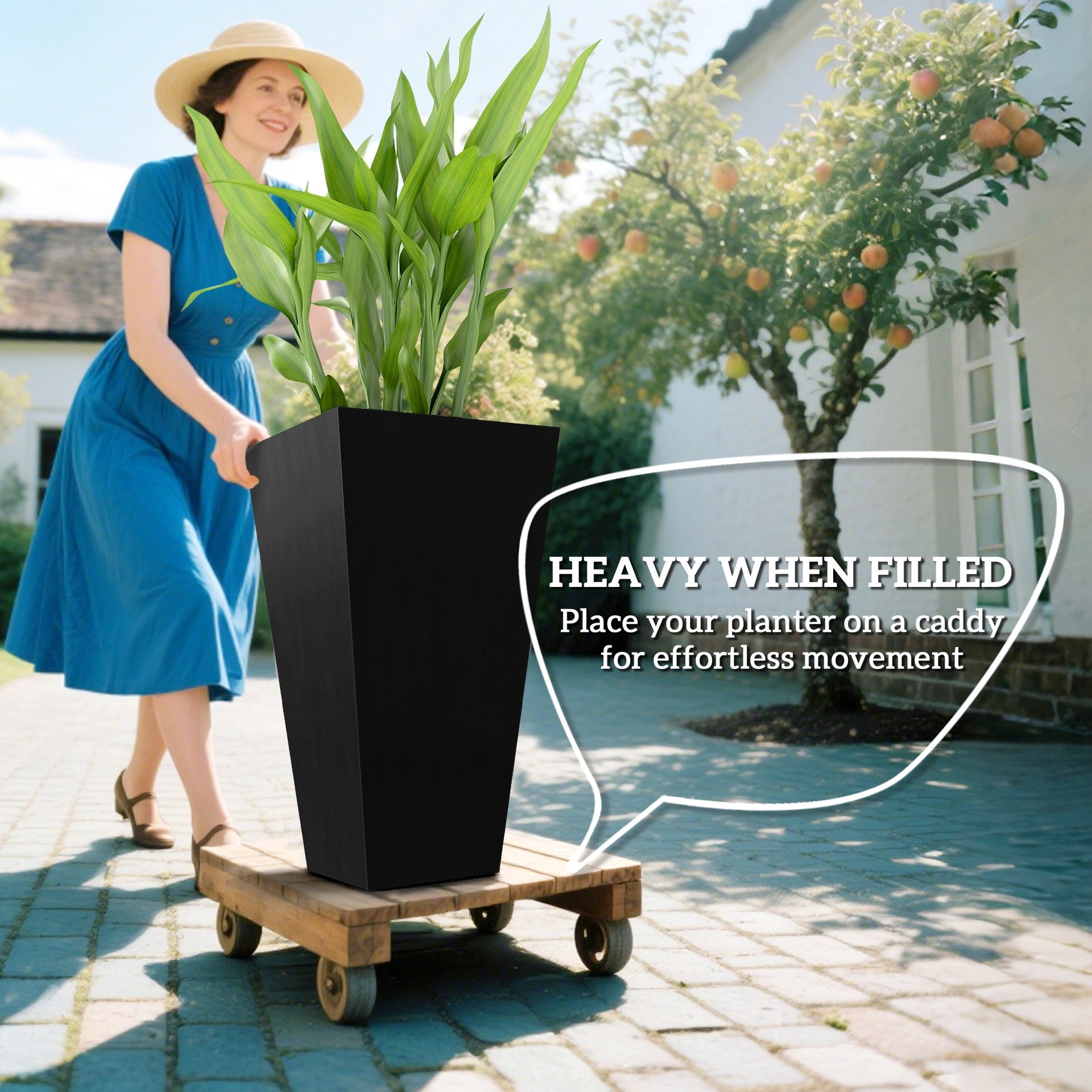 Outsunny Tall Planters for Outdoor Plants Set of 3, 28 In Taper Planters with Drainage Holes, Indoor Grande Plant Pots, Front Porch Decor, Black