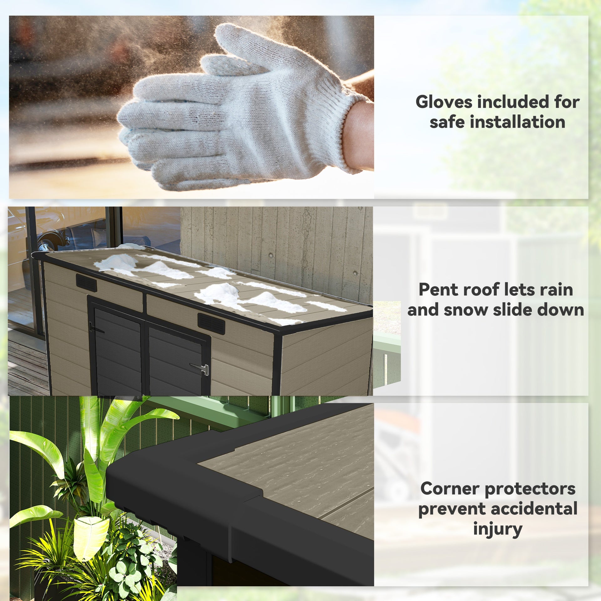 Outsunny 8' x 4' Plastic Outdoor Storage Shed with Floor, Window, Lockable Doors and Vents for Backyard Patio Lawn, Light Brown