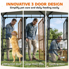PawHut Large Dog Kennel Outdoor with Roof, 3 Doors, Expandable Heavy Duty Dog Kennel Dog Run for All Breed Sizes, 6' x 4' x 6'