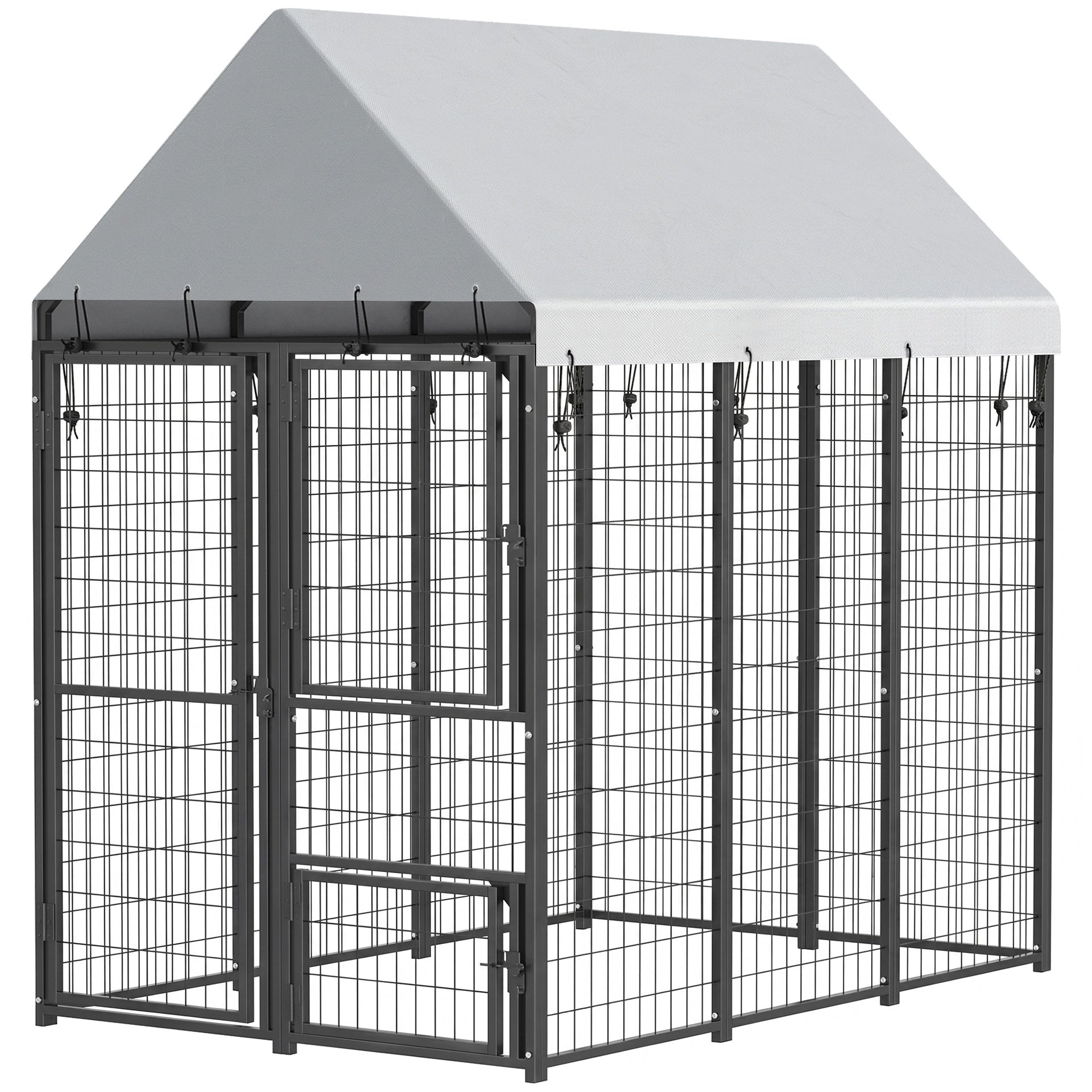 PawHut Large Dog Kennel Outdoor with Roof, 3 Doors, Expandable Heavy Duty Dog Kennel Dog Run for All Breed Sizes, 6' x 4' x 6'
