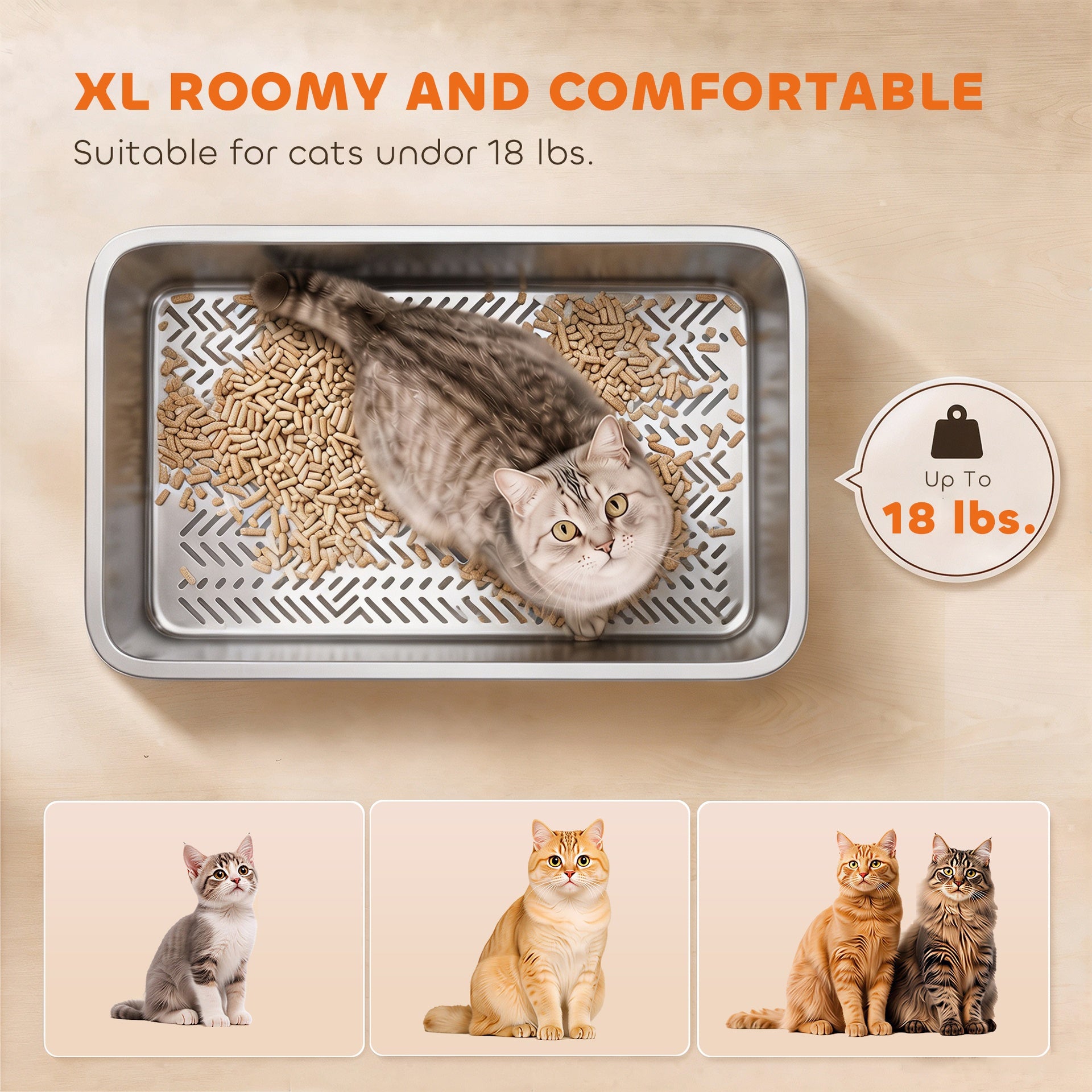 PawHut Stainless Steel Litter Box, XL Sifting Cat Litter Box for Medium, Large Cat, Non-Sticky, Odour Free, Easy Clean, Silver