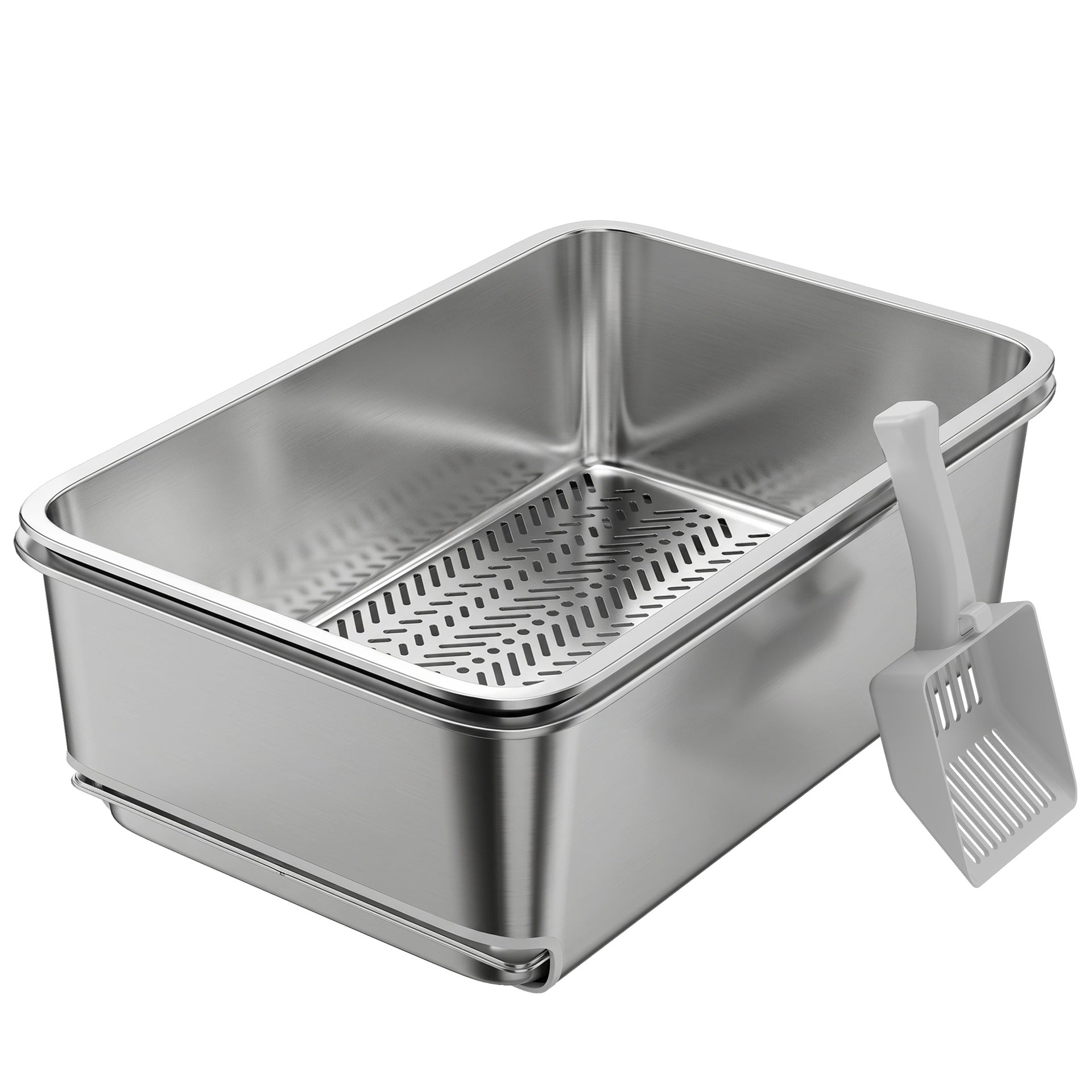 PawHut Stainless Steel Litter Box, XL Sifting Cat Litter Box for Medium, Large Cat, Non-Sticky, Odour Free, Easy Clean, Silver