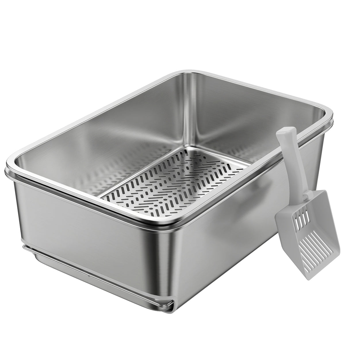 PawHut Stainless Steel Litter Box, XL Sifting Cat Litter Box for Medium, Large Cat, Non-Sticky, Odour Free, Easy Clean, Silver