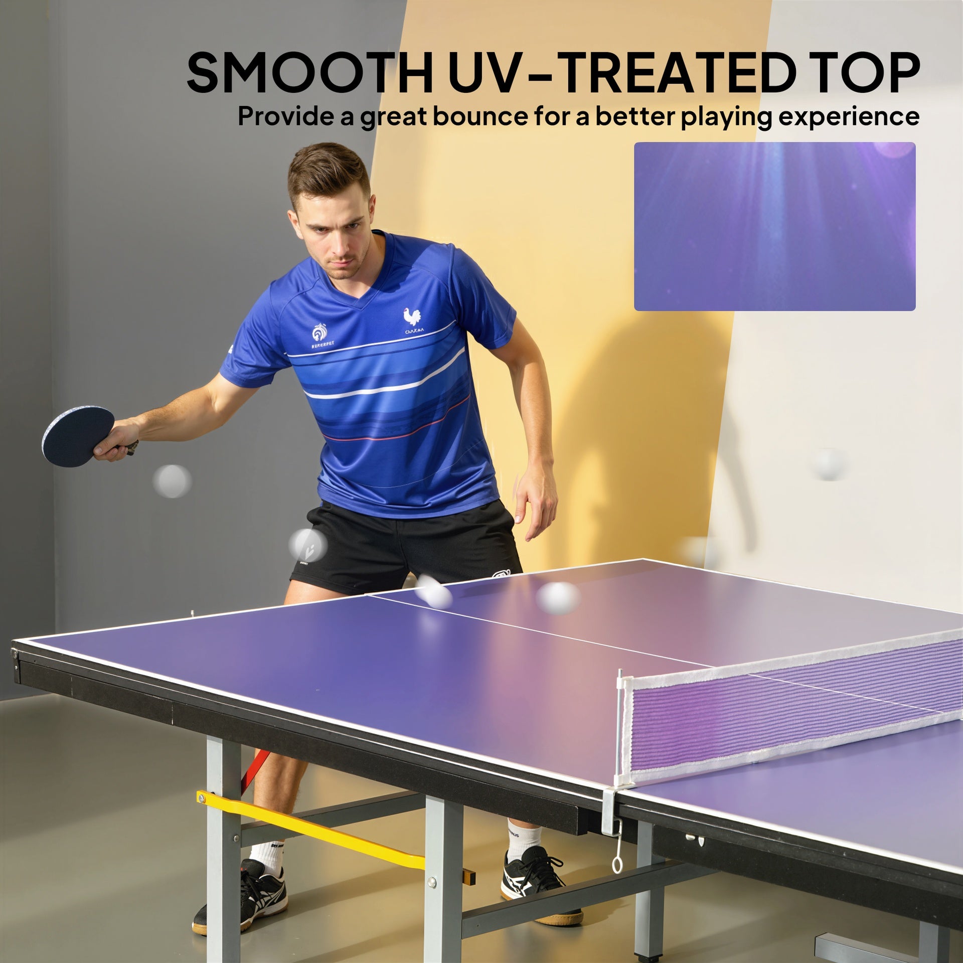 Soozier 9 ft Folding Ping Pong Table Top for Billiard Tables, Table Tennis Conversion Top with Net, Foam Padding, Blue