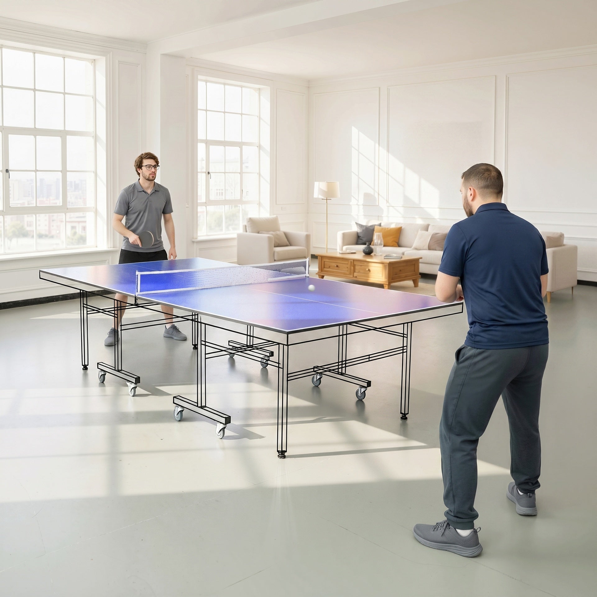 Soozier 9 ft Folding Ping Pong Table Top for Billiard Tables, Table Tennis Conversion Top with Net, Foam Padding, Blue